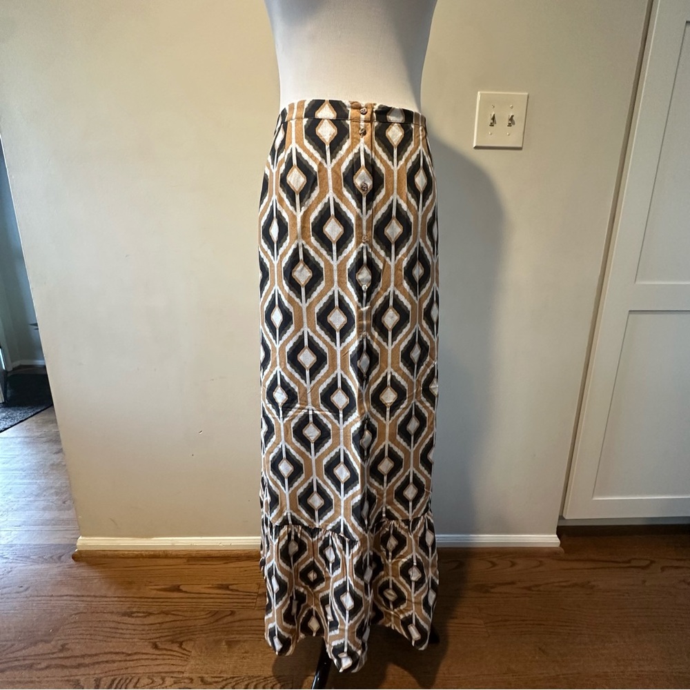 DR2 Black and Brown Geometric Maxi Skirt